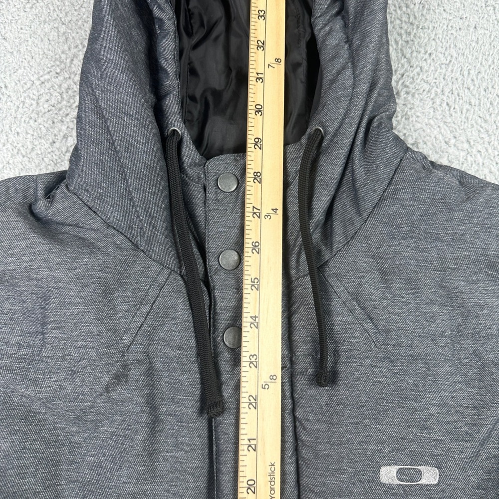 Oakley Hooded Insulated Jacket Mens Medium Gray Snap Front Full Zip Parka Coat - Picture 10 of 14
